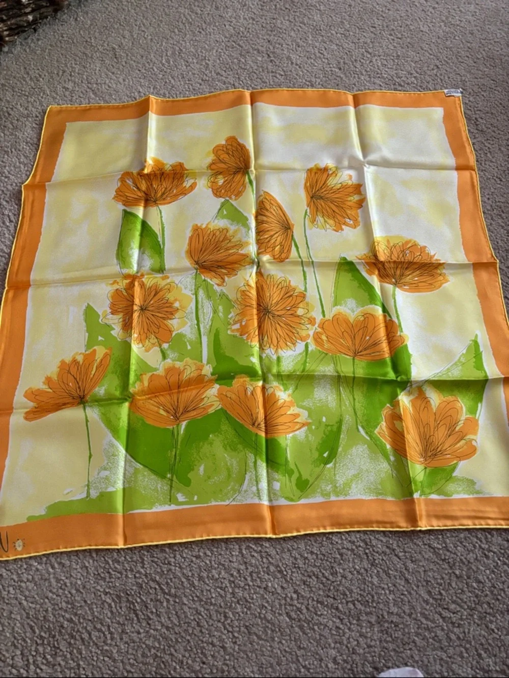 Vera Neumann Orange Border Floral Silk Scarf